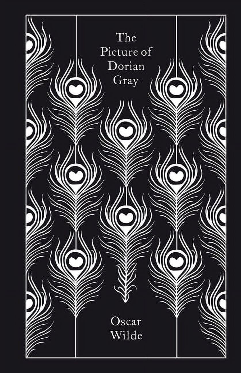 Cover of 'The Picture of Dorian Gray' by Oscar Wilde, featuring a black and white design with decorative elements.