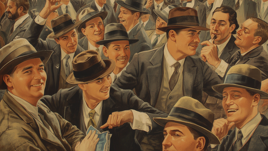 Early 1920's stock trading floor featuring stock traders, trading stocks manually by using paper stocks and hand signal bidding.