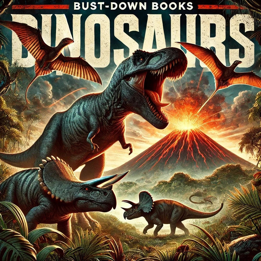 Dinosaurs and a volcano