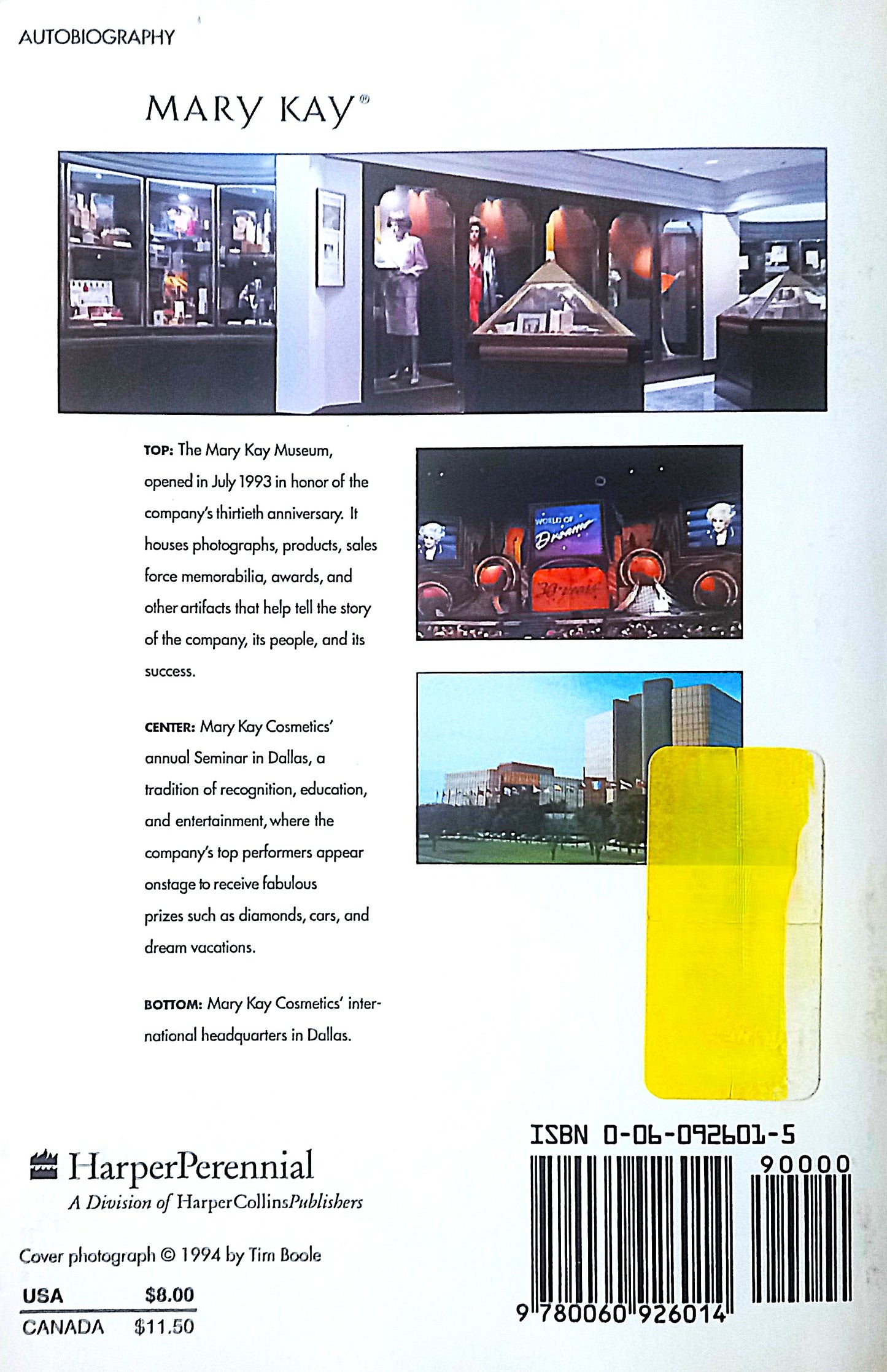 Back cover of Mary Kay: The Success Story of America's Most Dynamic Businesswoman by Mary Kay Ash