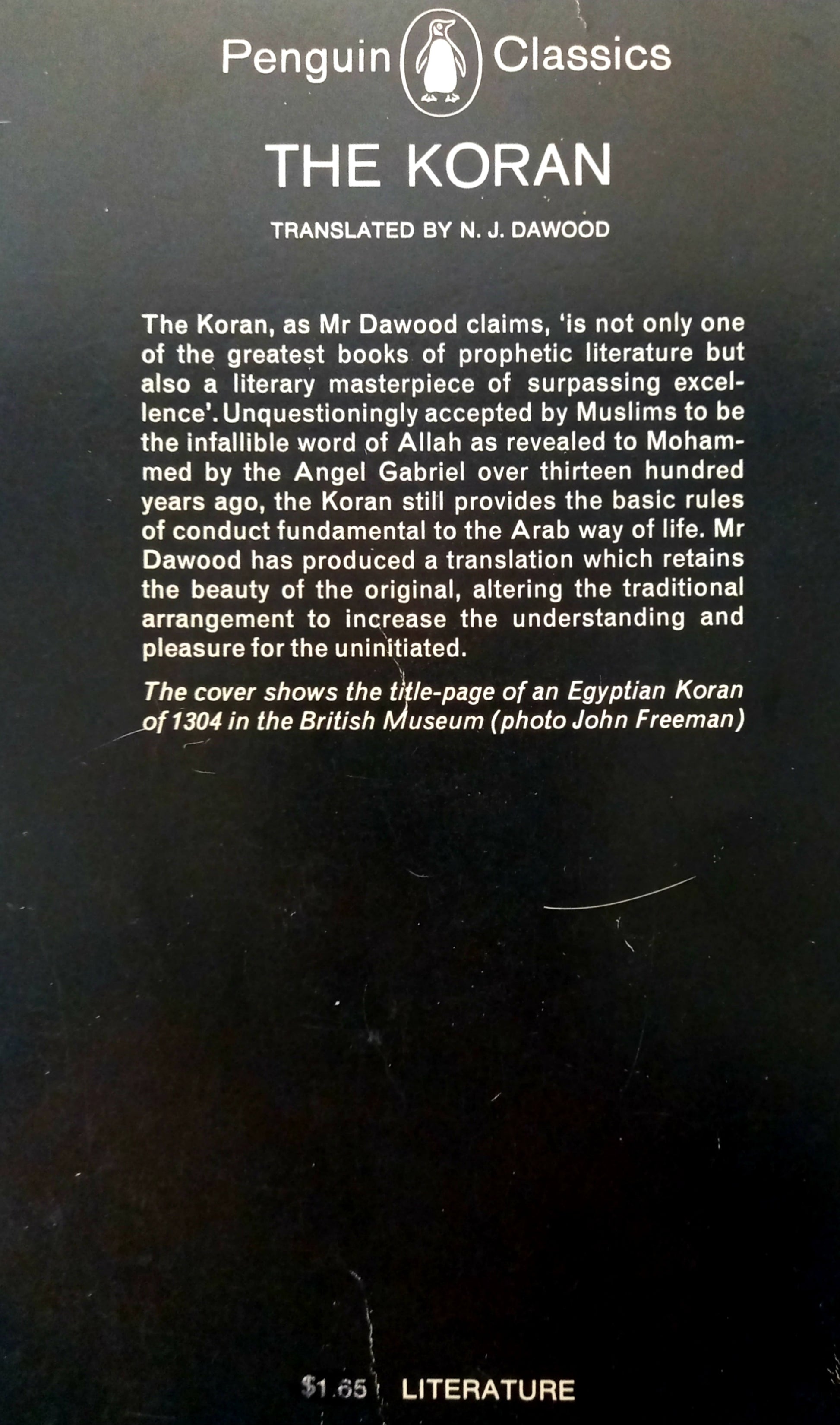 Book back cover of 'The Koran' translated by N.J. Dawood