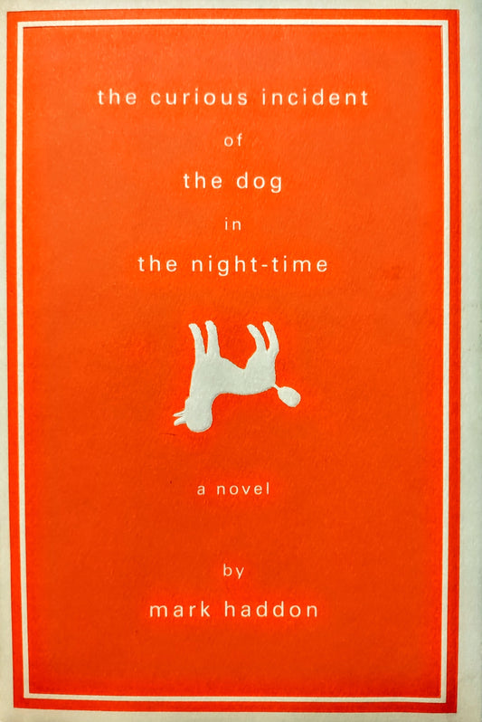 Book cover of 'The Curious Incident of the Dog in the Night-Time' by Mark Haddon with a red background and white text.