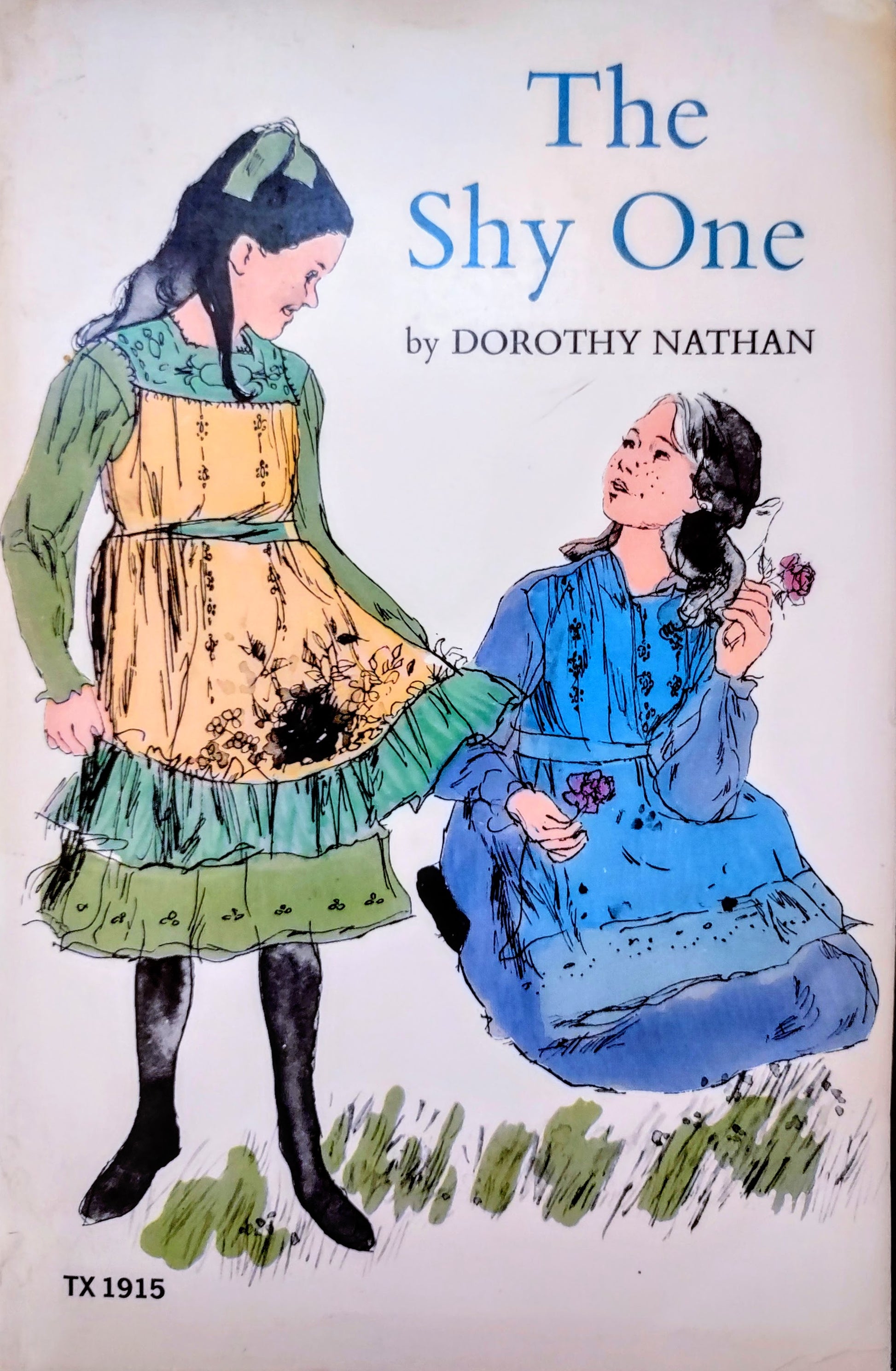 Book cover of 'The Shy One' by Dorothy Nathan featuring two illustrated girls in dresses.