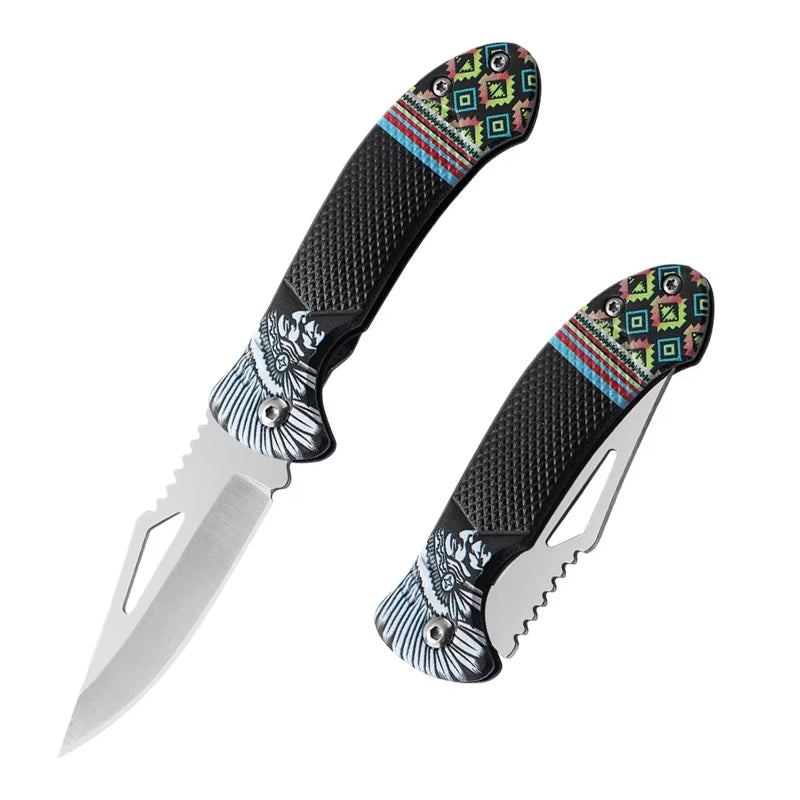 Folding Pocketknife W/ Sleek Authentic Native American Patterns 