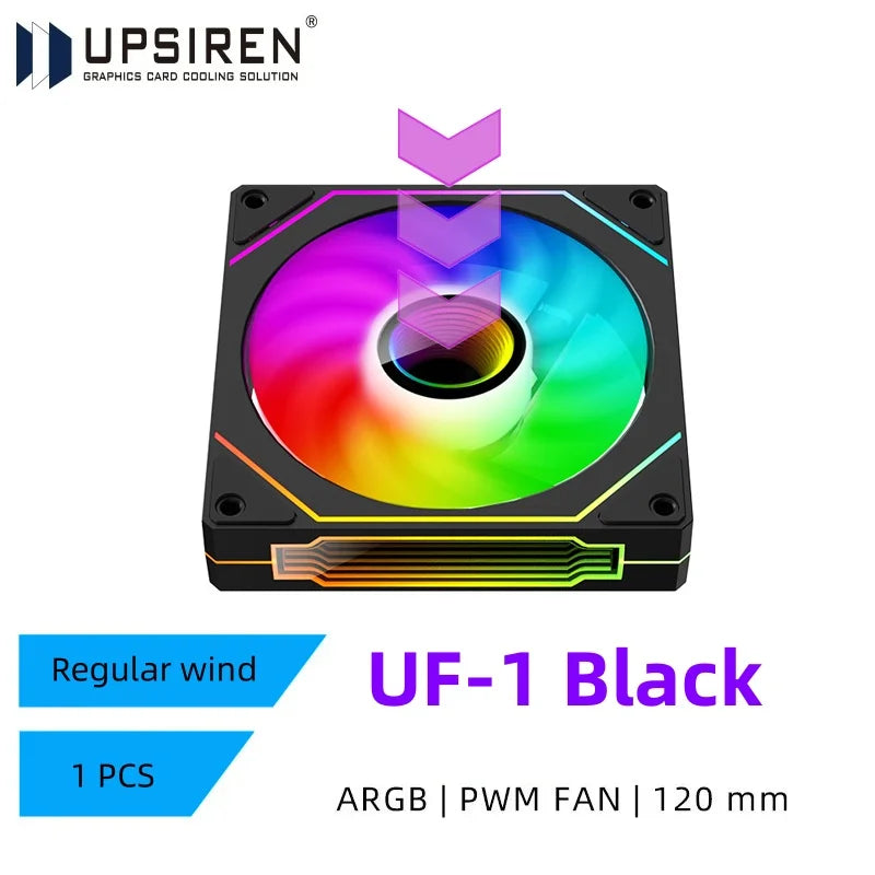 Graphics card cooling solution fan with RGB lighting on a white background