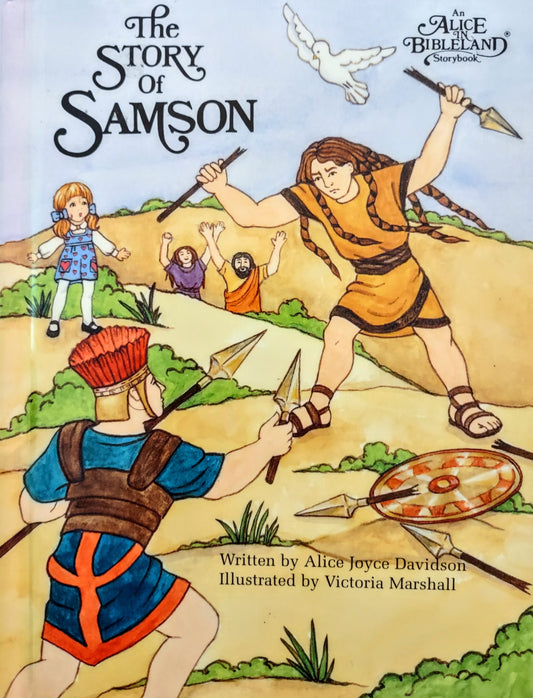 Cover of 'The Story of Samson' book depicting illustrations of characters and scenes from the Bible story of Samson.