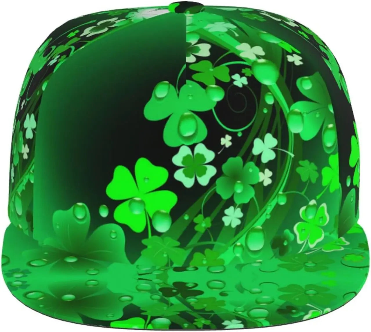 Multi angle image of Irish Shamrock Lucky-7 Snapback with 4-leaf clovers and charms in the style of the Snapback Shamrock design Illuminating charms