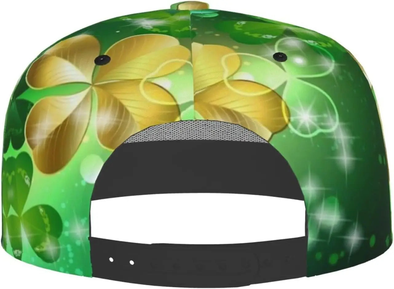 Multi angle image of Irish Shamrock Lucky-7 Snapback with 4-leaf clovers and charms in the style of the Snapback Shamrock design Fairy Charms