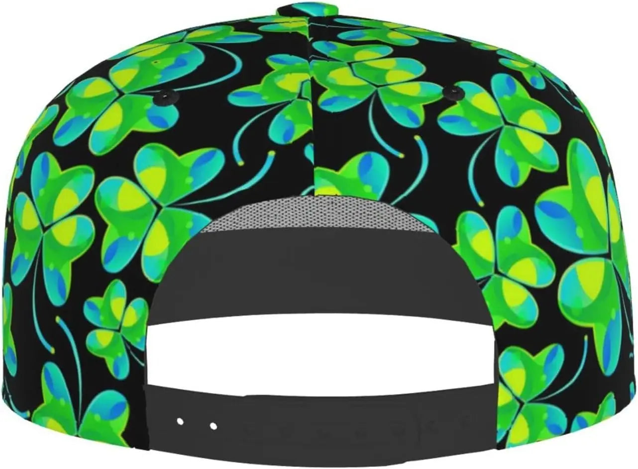 Multi angle image of Irish Shamrock Lucky-7 Snapback with 4-leaf clovers and charms in the style of the Snapback Shamrock design Tropical Charms