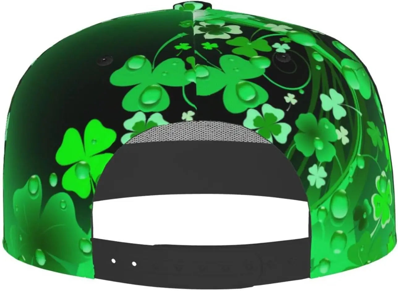 Multi angle image of Irish Shamrock Lucky-7 Snapback with 4-leaf clovers and charms in the style of the Snapback Shamrock design Illuminating charms