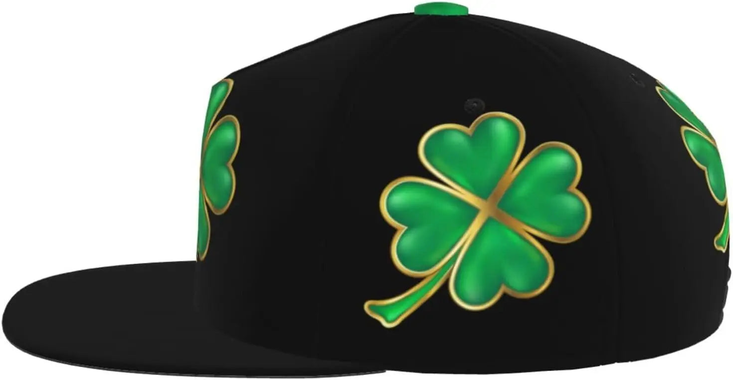 Multi angle image of Irish Shamrock Lucky-7 Snapback with 4-leaf clovers and charms in the style of the Snapback Shamrock design Solid charms