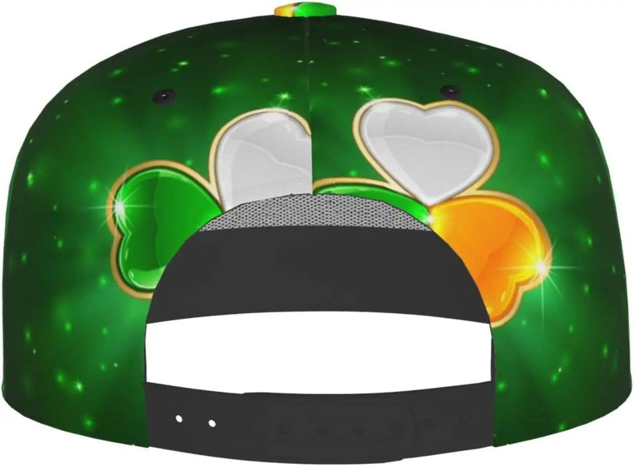 Multi angle image of Irish Shamrock Lucky-7 Snapback with 4-leaf clovers and charms in the style of the Snapback Shamrock design Glow Charms