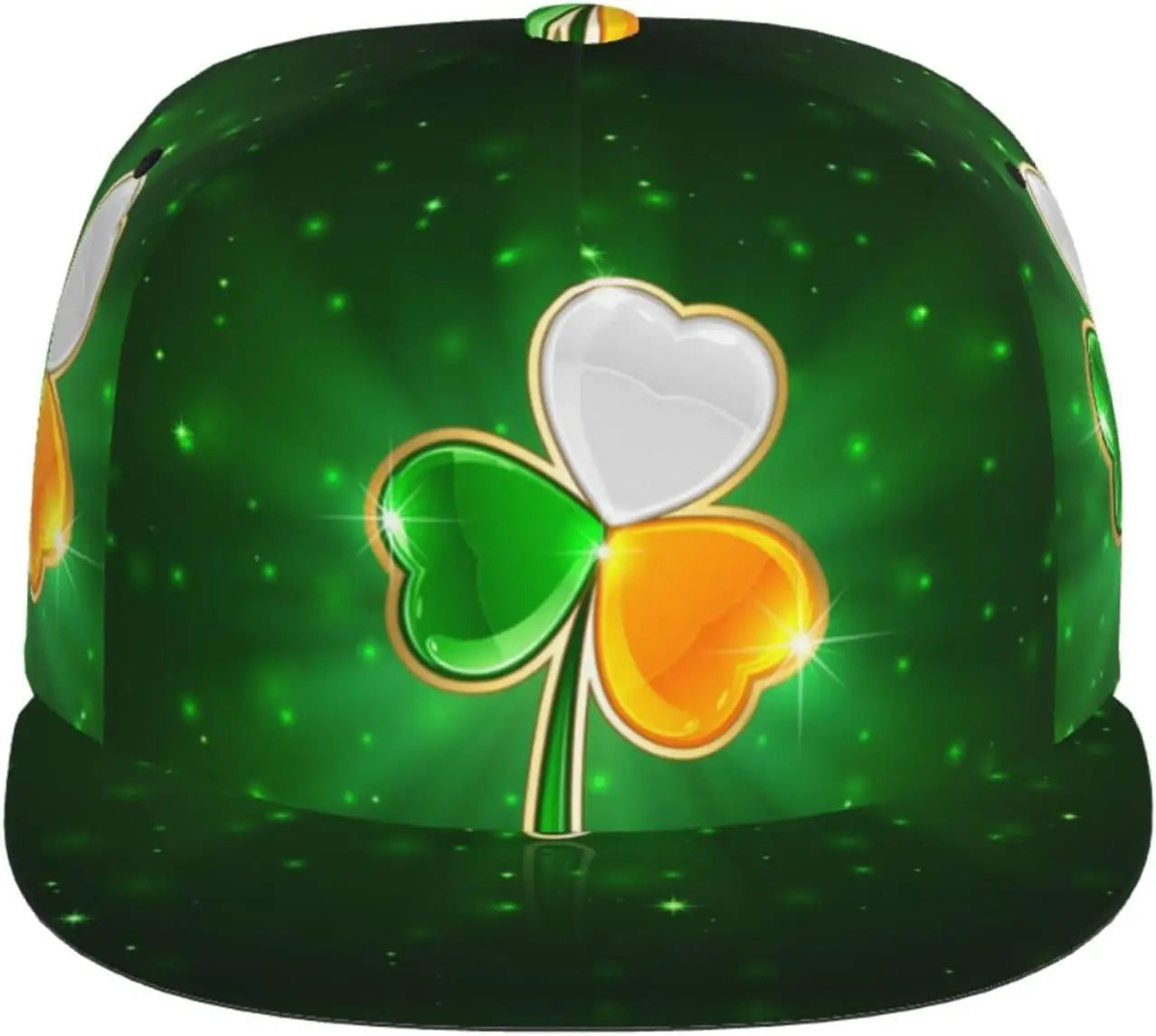 Multi angle image of Irish Shamrock Lucky-7 Snapback with 4-leaf clovers and charms in the style of the Snapback Shamrock design Glow Charms