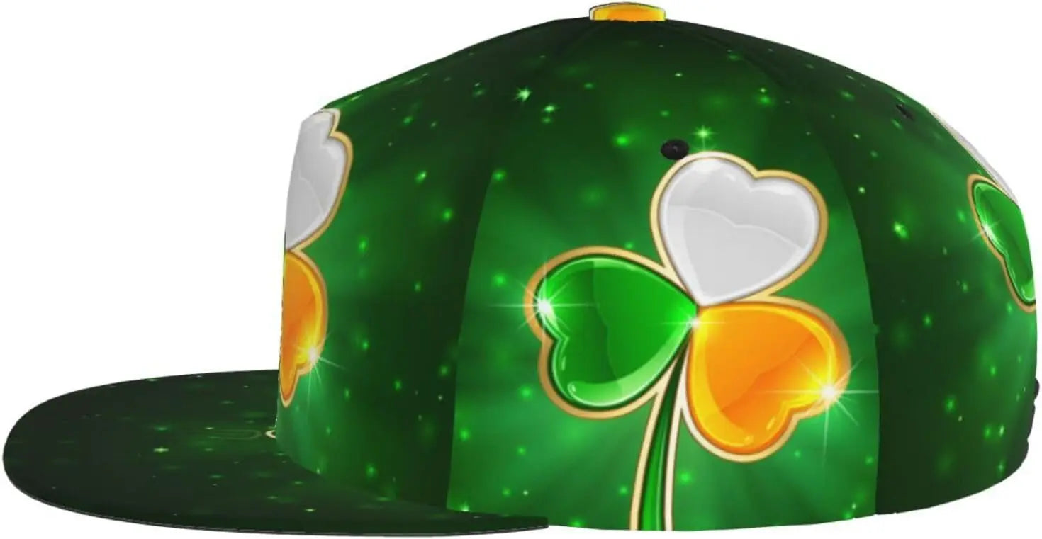 Multi angle image of Irish Shamrock Lucky-7 Snapback with 4-leaf clovers and charms in the style of the Snapback Shamrock design Glow Charms