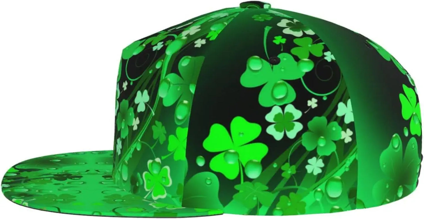 Multi angle image of Irish Shamrock Lucky-7 Snapback with 4-leaf clovers and charms in the style of the Snapback Shamrock design Illuminating charms