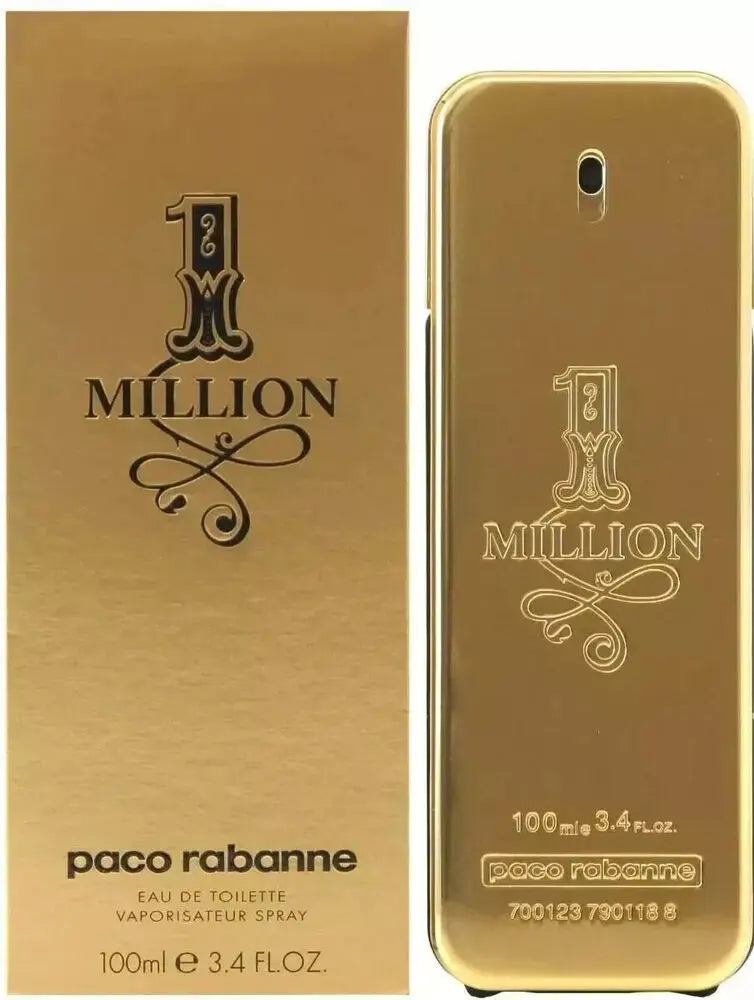Paco Rabanne 1 Million perfume bottle and packaging on a white background