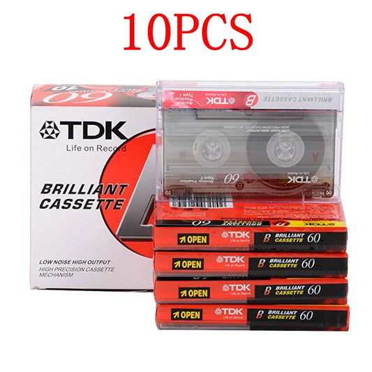 Stack of TDK cassette tapes with packaging on a white background