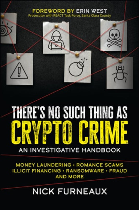 Book cover of 'There's No Such Thing as Crypto Crime' with icons and text on a black background