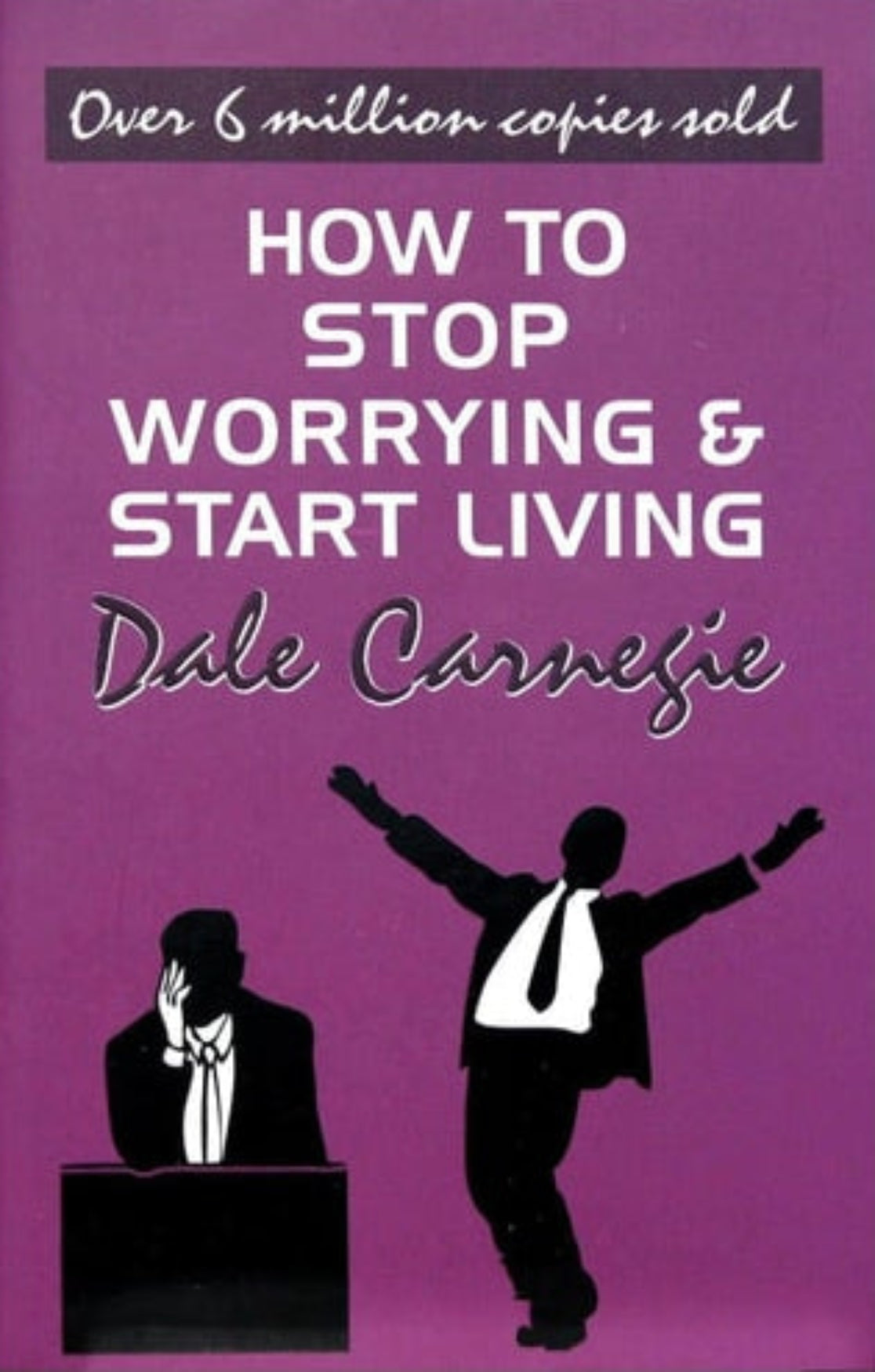Book cover of 'How to Stop Worrying & Start Living' by Dale Carnegie with silhouettes on a purple background.