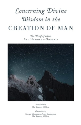 Book cover of 'Concerning Divine Wisdom in the Creation of Man' with mountain and starry sky illustration.
