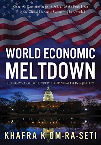 Book cover of 'World Economic Meltdown' with American flag and U.S. Capitol building.