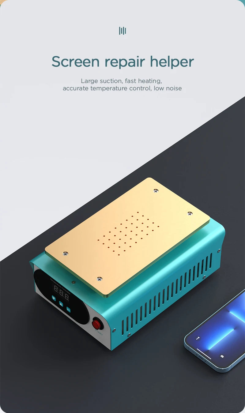 Screen repair helper device with text on a gradient background