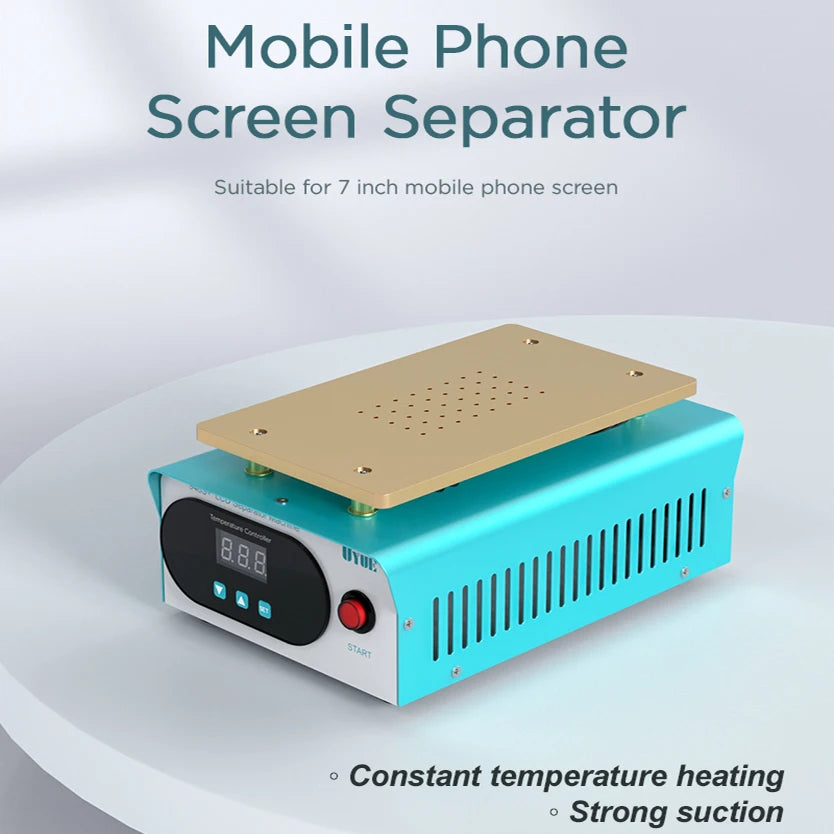 Mobile phone screen separator with constant temperature heating and strong suction on a white background