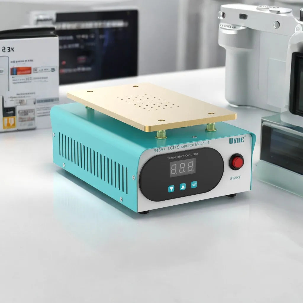 Professional UYUE 948S+ LCD touch screen separator kit with built-in vacuum. 110/220V compatible for iPhone, Samsung, HTC, and Huawei glass repair.