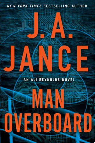Book cover of 'Man Overboard' by J.A. Jance with technical drawings in the background