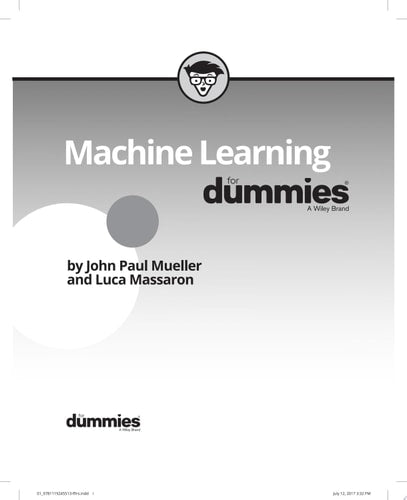 Title page for the book of 'Machine Learning for Dummies' by John Paul Mueller and Luca Massaron with a dummies logo.