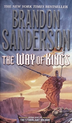 Book cover of 'The Way of Kings' by Brandon Sanderson with a fantasy scene.