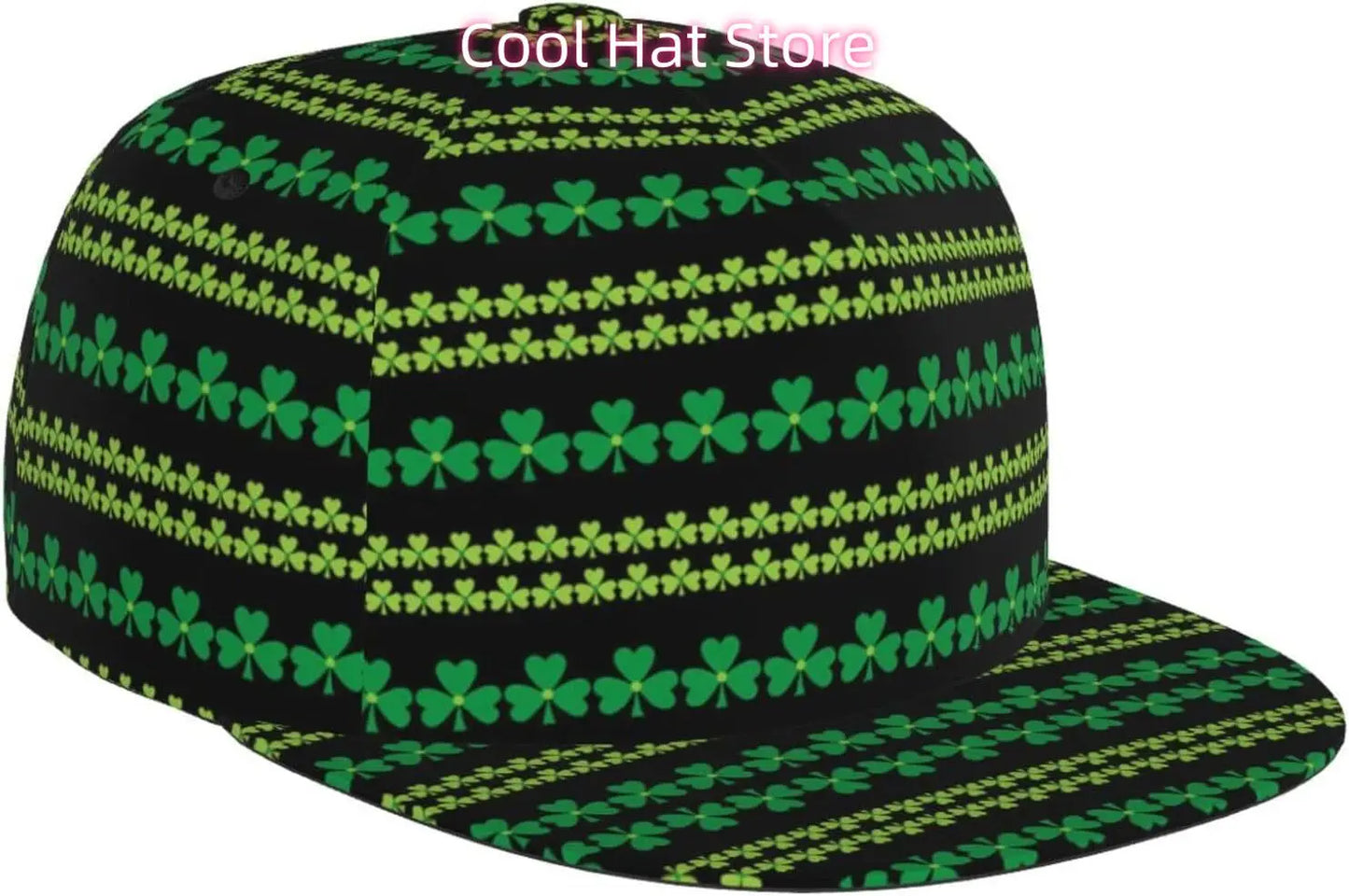 Multi angle image of Irish Shamrock Lucky-7 Snapback with 4-leaf clovers and charms in the style of the Snapback Shamrock design Tribal Charms