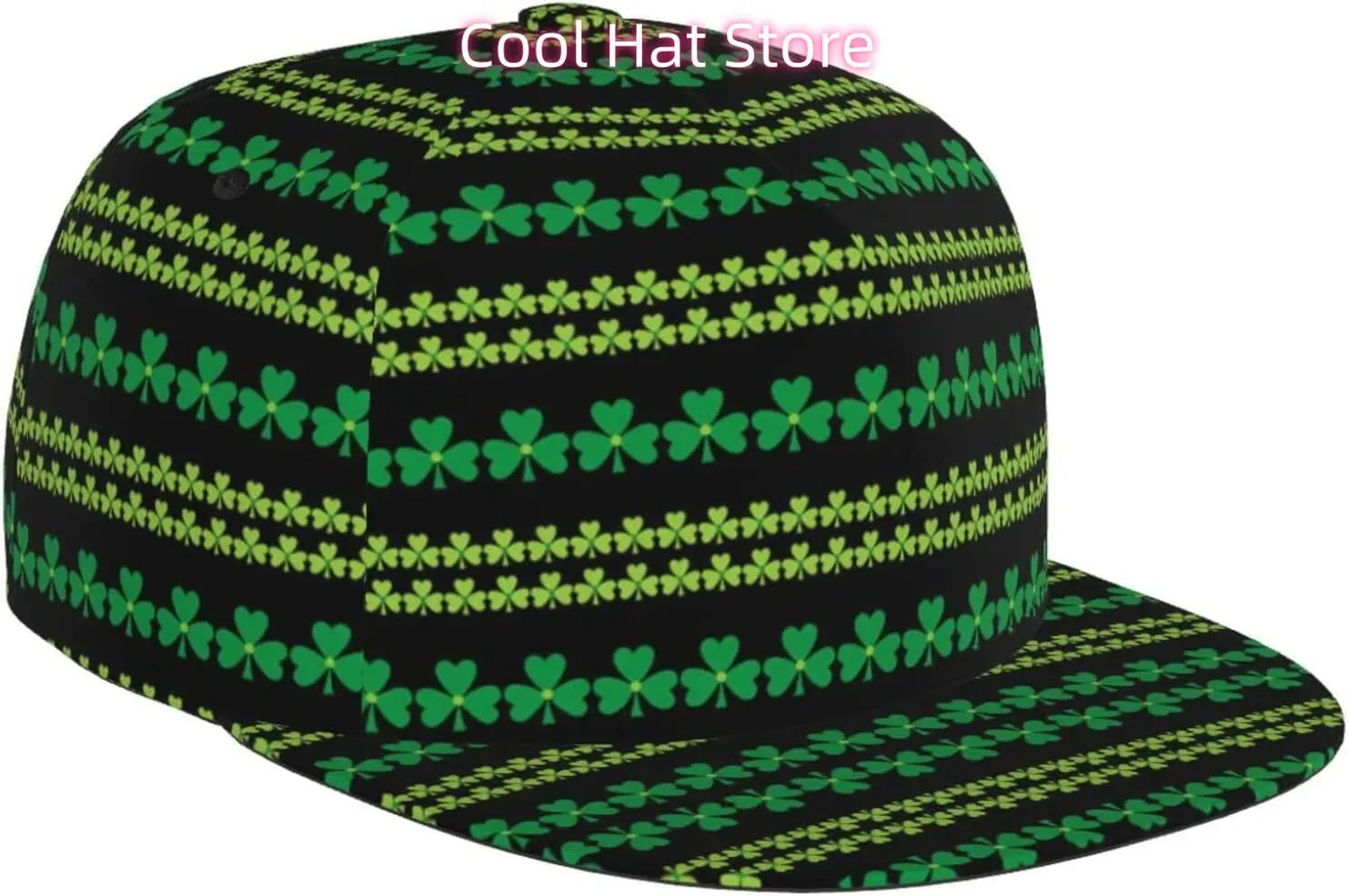 Multi angle image of Irish Shamrock Lucky-7 Snapback with 4-leaf clovers and charms in the style of the Snapback Shamrock design Tribal Charms