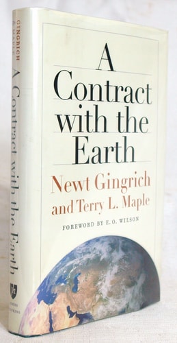 Book titled 'A Contract with the Earth' by Newt Gingrich and Terry L. Maple on a white background
