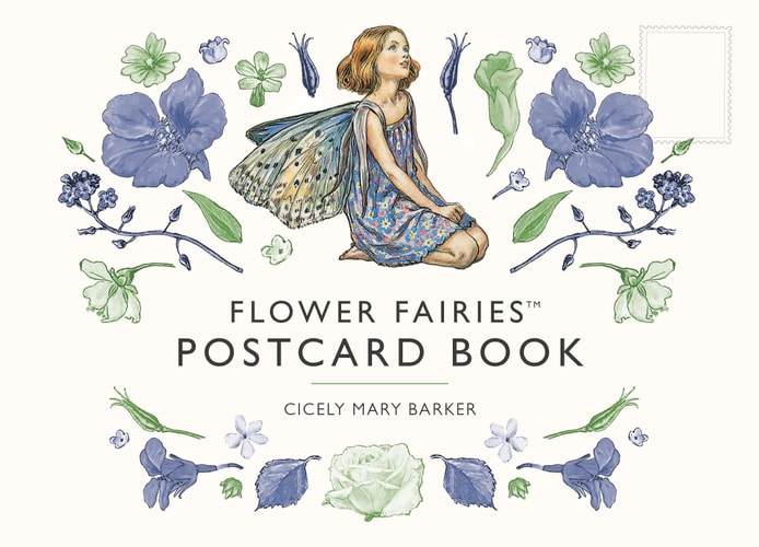 Flower Fairies postcard book cover with illustrations of a fairy and flowers.