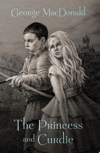 Book cover of 'The Princess and Curdie' by George MacDonald featuring a boy and girl with a castle in the background.