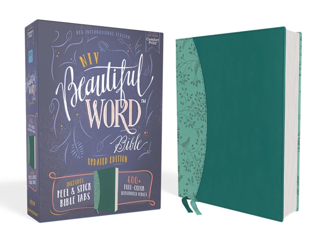 Teal NIV Bible with decorative cover on a white background