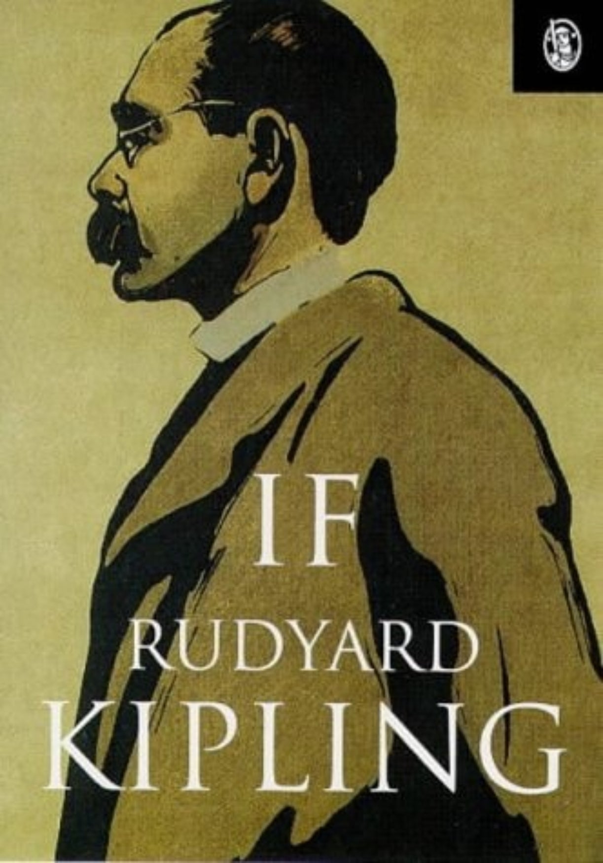 Book cover of 'If' by Rudyard Kipling with a stylized portrait on a beige background