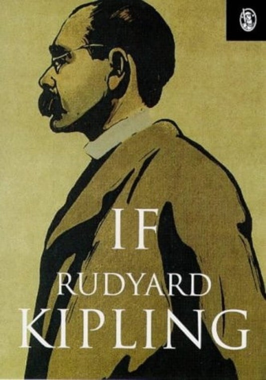 Book cover of 'If' by Rudyard Kipling with a stylized portrait on a beige background
