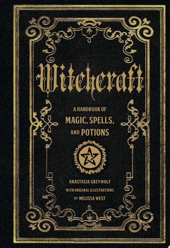 Book cover of 'Witchcraft' with decorative gold text and illustrations on a black background