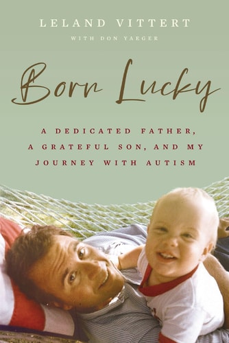 Book cover of 'Born Lucky' featuring a father and child in a hammock.