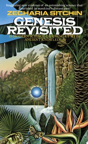 Book cover of 'Genesis Revisited' by Zecharia Sitchin with a fantasy landscape and text.