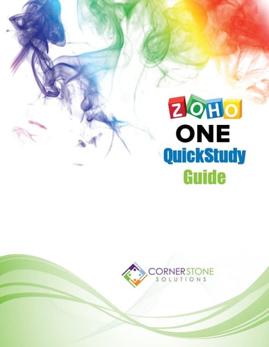 Zoho One QuickStudy Guide with colorful smoke design on a white background