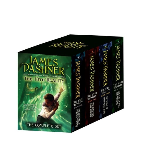Box set of 'The 13th Reality' Complete book box set bundle of novels series by James Dashner on a white background.
