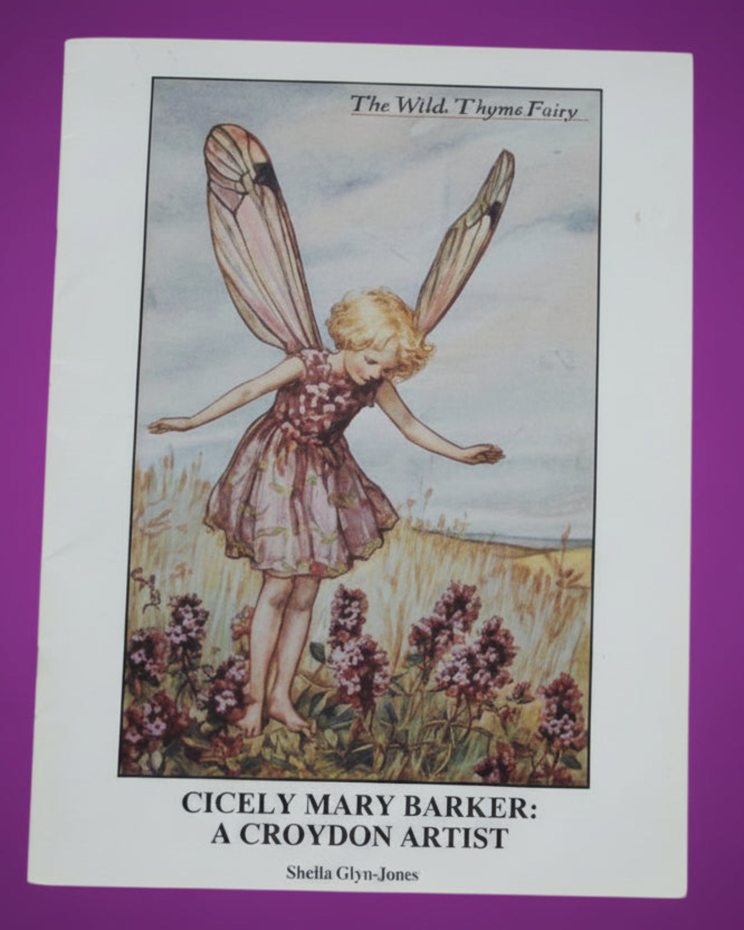Book cover with an illustration of a fairy on a wooden surface