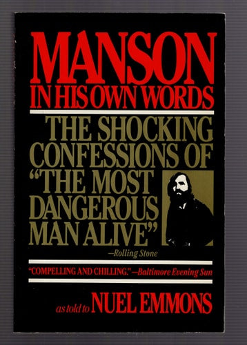 Book cover of 'Manson in His Own Words' with red and beige text on a black background.