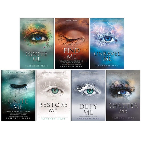 Collection of book covers from the 'Me' series by Tahereh Mafi on a white background