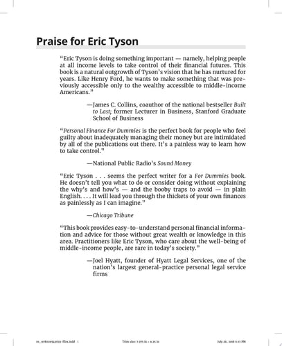 Text on a white background listing praises for Eric Tyson's work.
