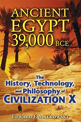 Book cover of 'Ancient Egypt 39,000 BCE' with desert landscape and pyramid.