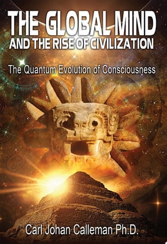 Book cover of 'The Global Mind and the Rise of Civilization' with a pyramid and celestial background.